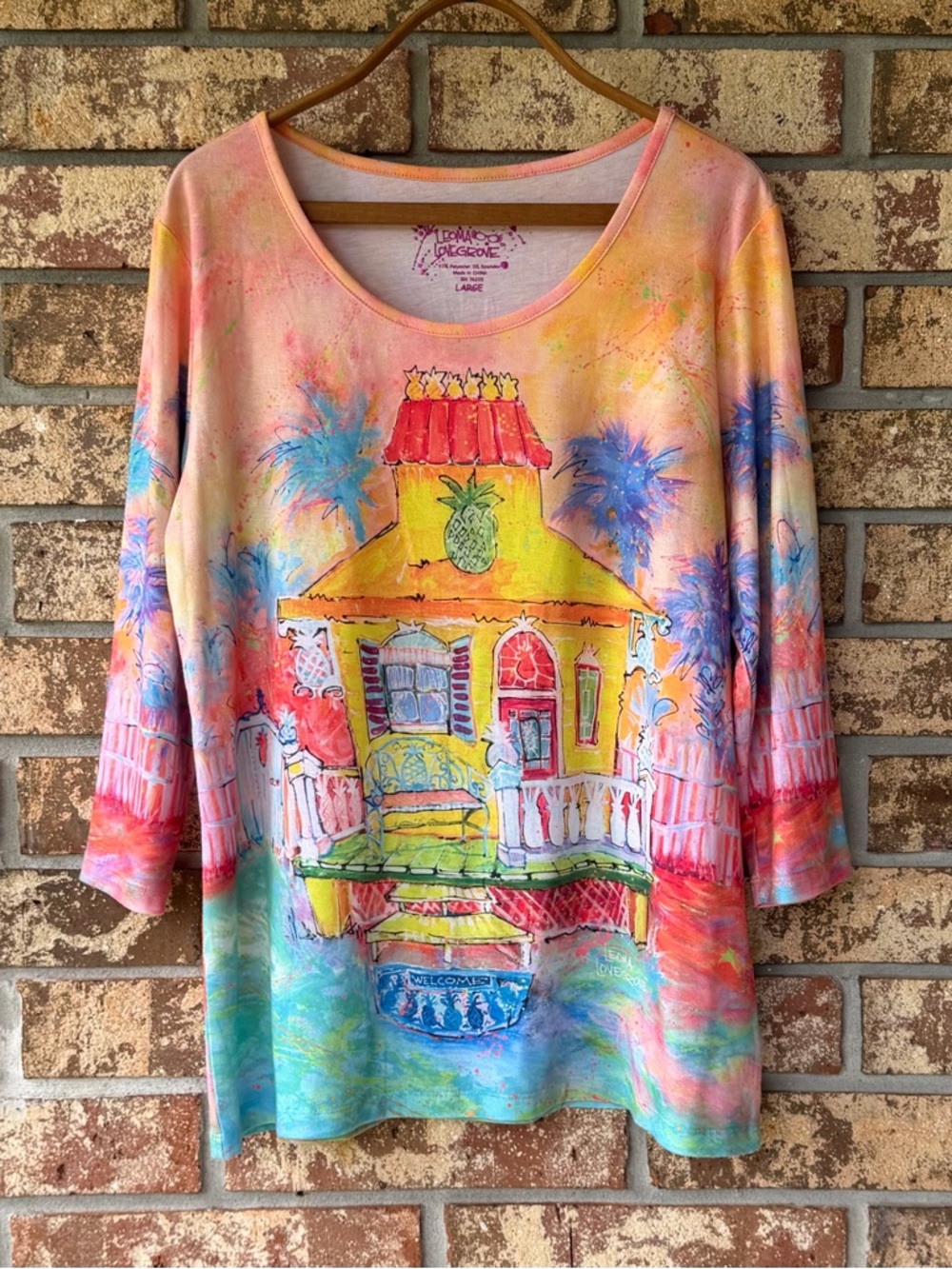 Leoma Lovegrove Top Women’s Size Large Tropical House Orange Pink Excellent!